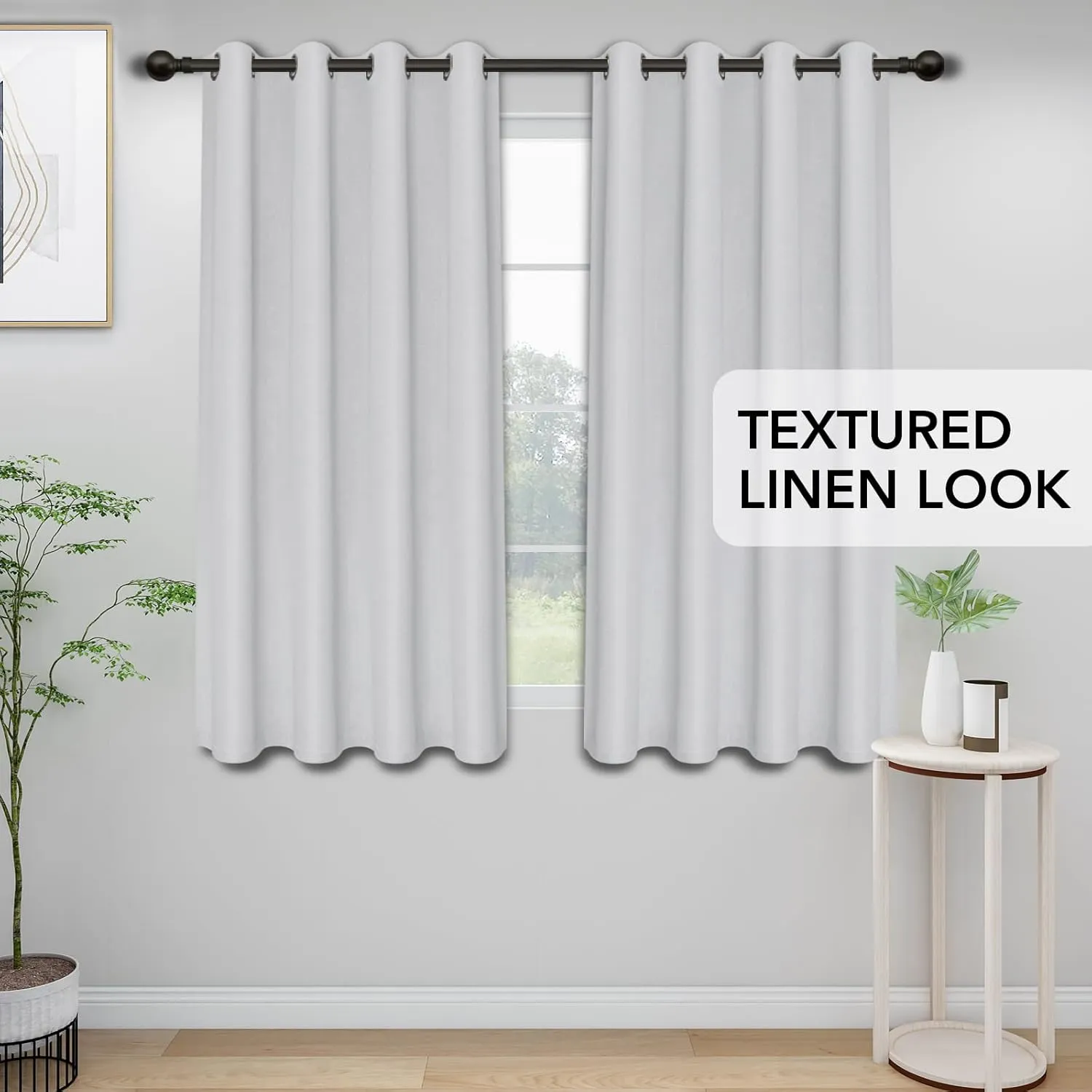 Easy-Going Linen Look Blackout Curtain 84 Inch Length Grommet Window Curtain Drapes for Bedroom, Living Room Thermal Insulated Room Darkening (Set of 2 Panels, Greyish White)