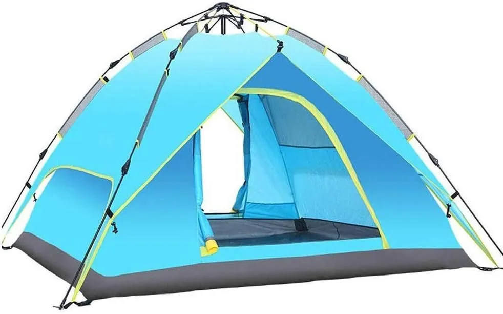 Easy to Assemble 3-4 Person Double-Layer Camping Tent Rainproof Double Door Outdoor Equipment Backpack for Family Gathering 215x215x145CM