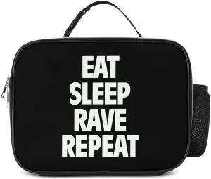 Eat Sleep Rave Repeat Insulated Lunch Bag to-Go Meal Box Container Tote with Detachable Buckled Handle
