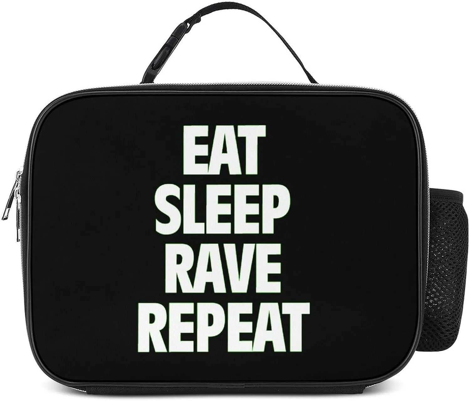 Eat Sleep Rave Repeat Insulated Lunch Bag to-Go Meal Box Container Tote with Detachable Buckled Handle