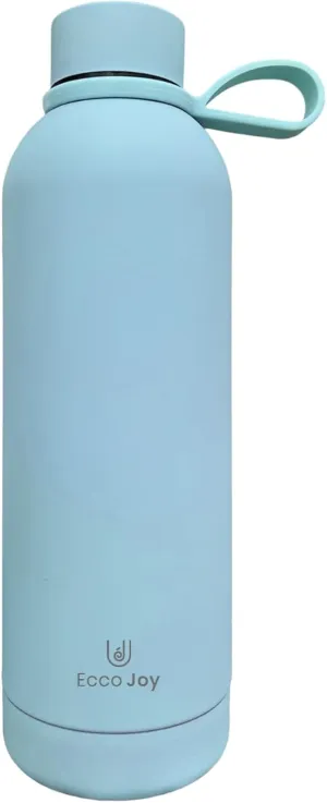 Ecco Joy Reusable Stainless Steel water bottles - insulated Water Bottle - Thermos soft touch - neck tags - travel water bottle - Hot or Cold - Frost Blue