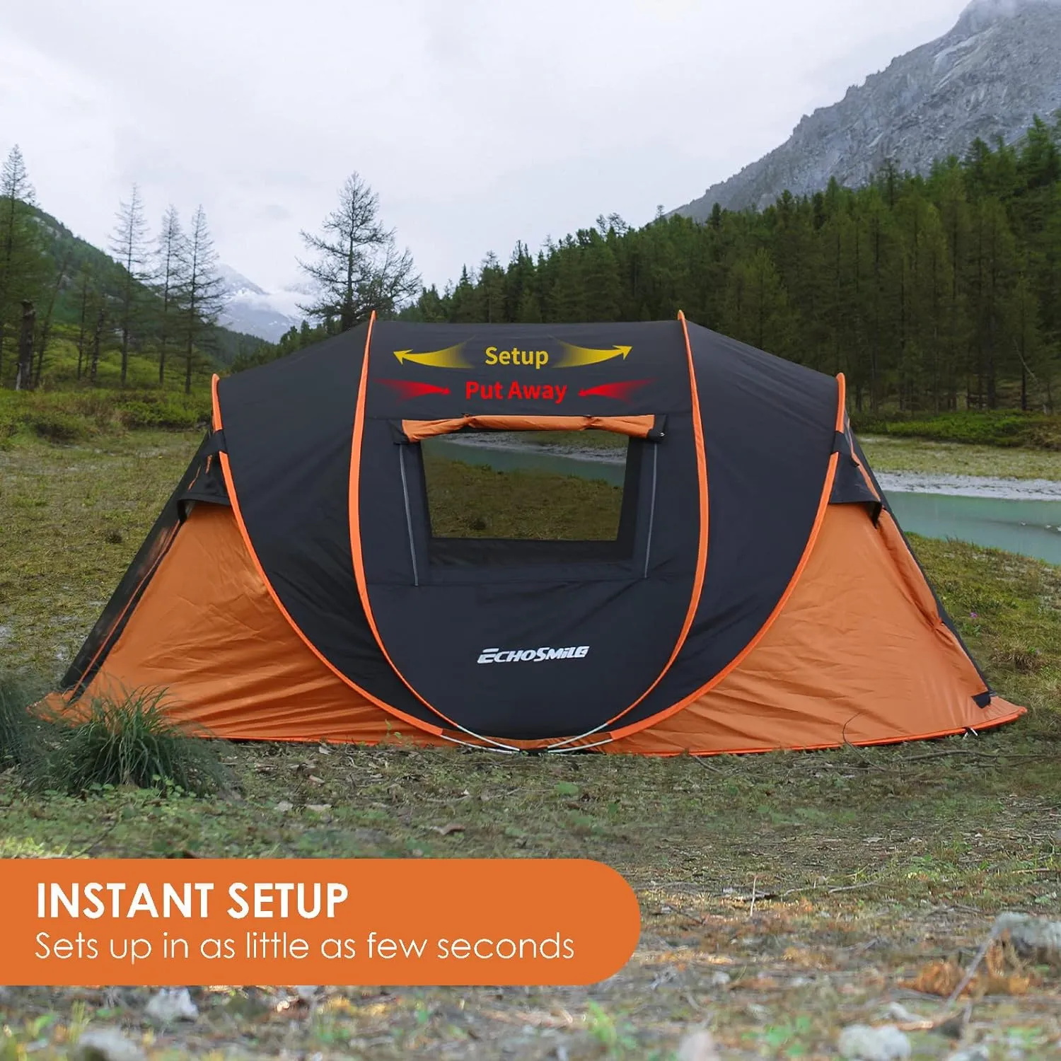 EchoSmile Camping Instant Pop Up Tent, 2/4/6/8/10 Person, Water Resistant Dome, Easy Setup for Camping Hiking and Outdoor, Portable with Carry Bag, 3 Season