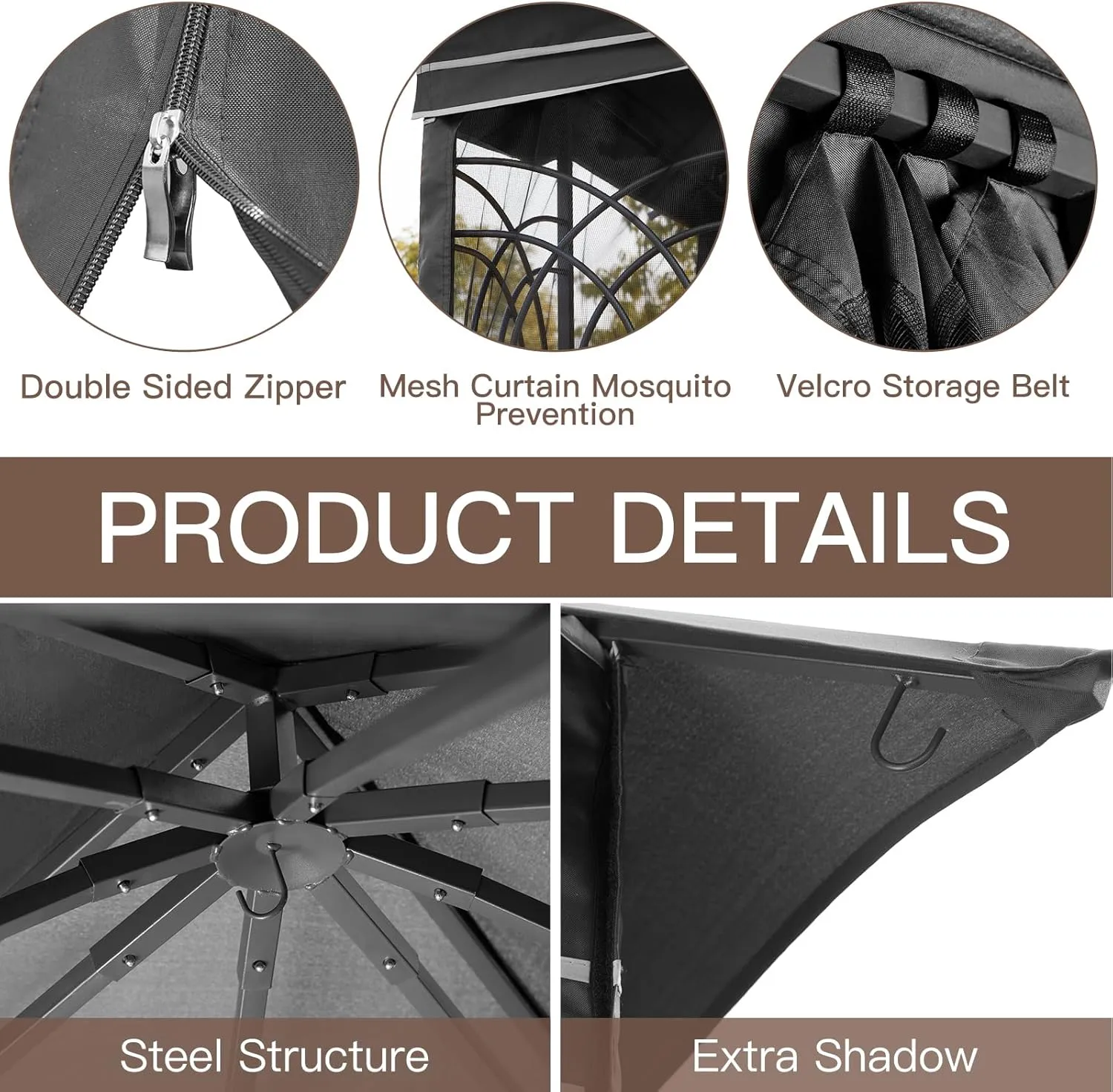 ECOTOUGE Outdoor Gazebo 10x10 for Patios, Double Waterproof Soft-top Canopy, Garden Tent with Netting for Party, Backyard, Grey