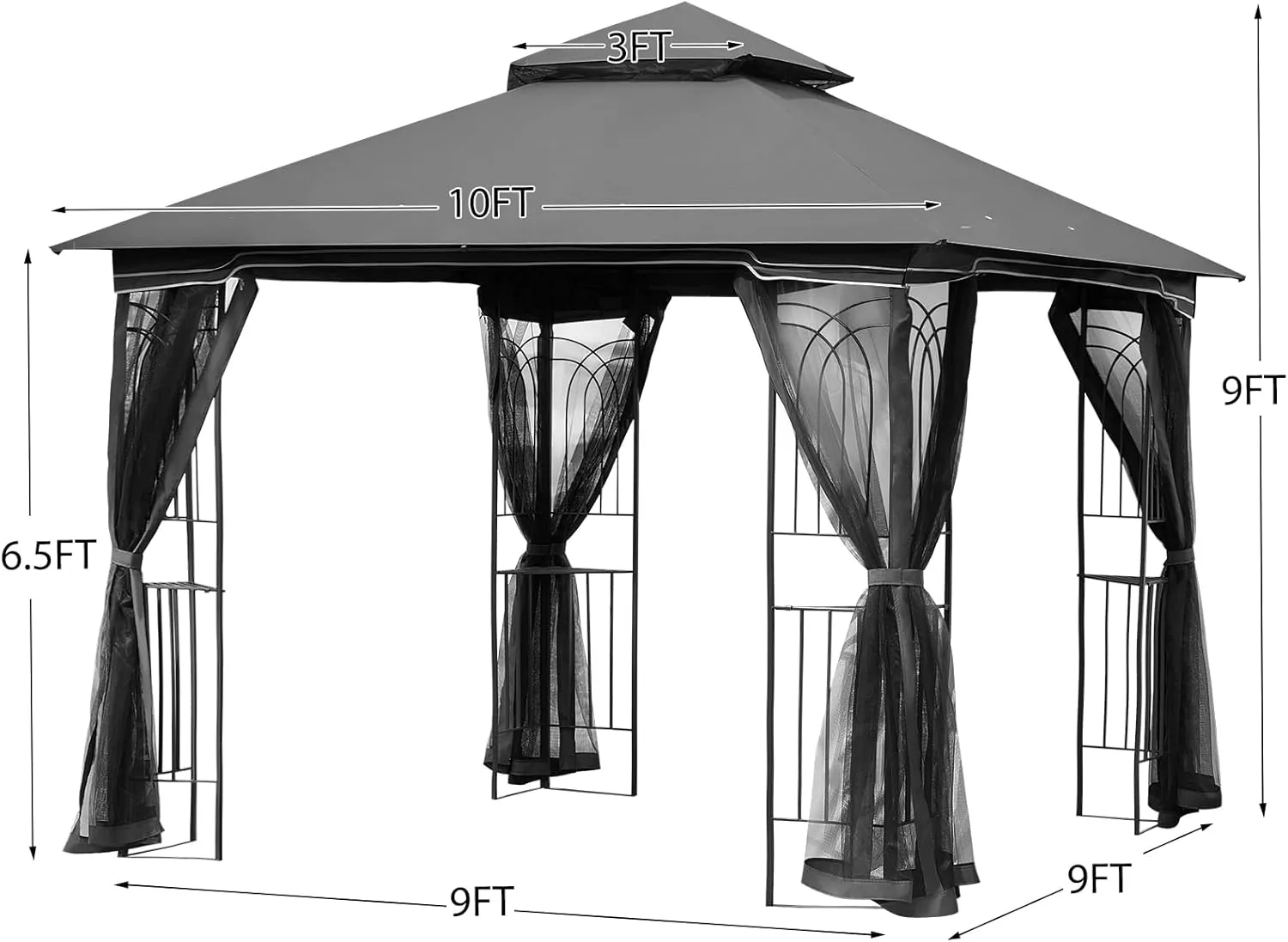 ECOTOUGE Outdoor Gazebo 10x10 for Patios, Double Waterproof Soft-top Canopy, Garden Tent with Netting for Party, Backyard, Grey
