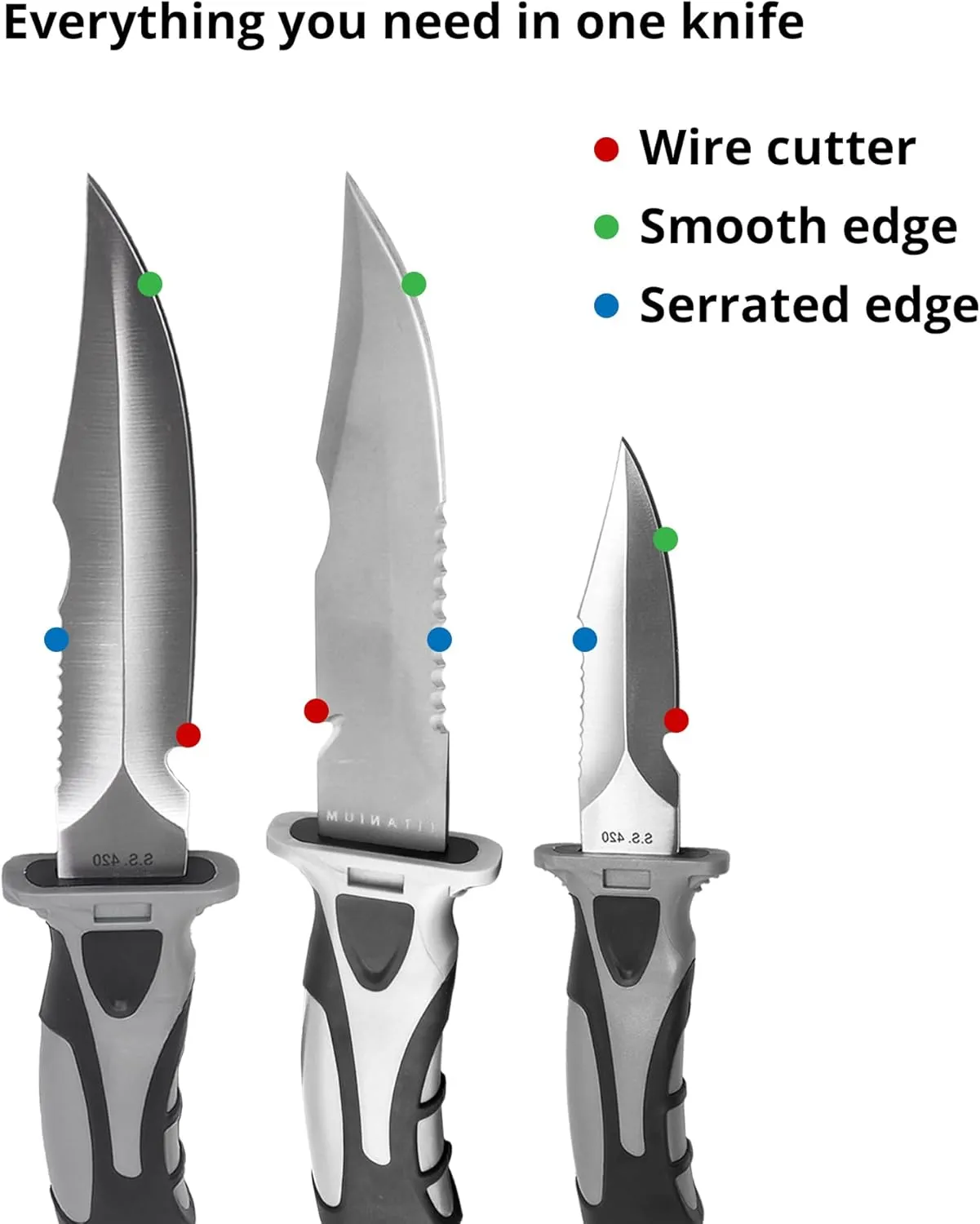Edge Series Dive Knife - Scuba Diving Knife with Knife Holster, Sheath and Leg Strap - Scuba Knife, Saltwater Knife, Spearfishing Knife (Stainless Steel, Small)