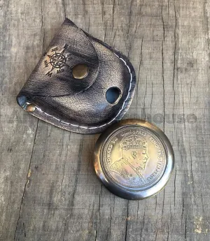 Edward VII Compass King and Emperor Handmade Solid Brass Black Antique Finish Working Compass with Leather Case Nautical Poem Compass Lover Gift