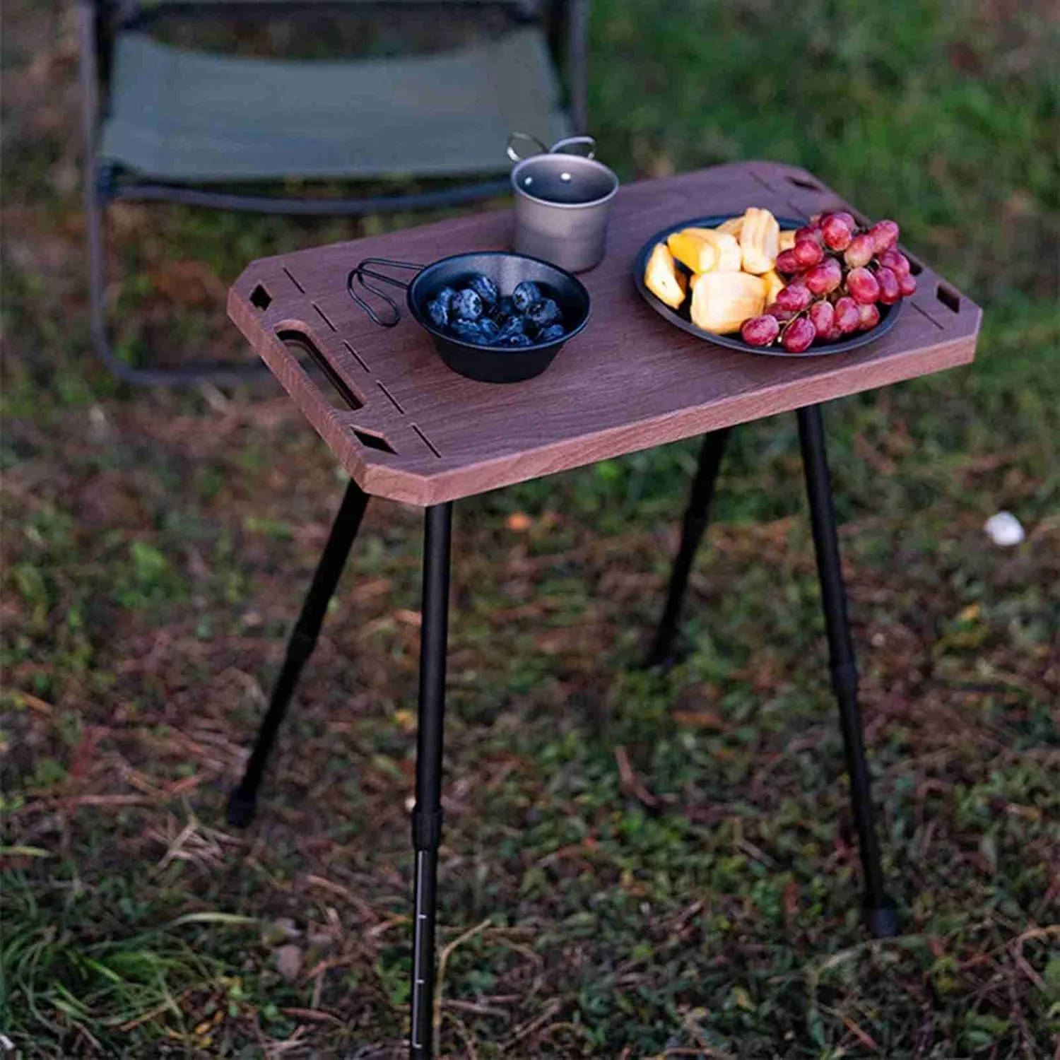Ejoyous Foldable Camping Table, Aluminum Alloy Folding Table Adjustable Height Picnic Desk Outdoor Camping Gear for Tailgate Beach Camp (Wood Grain Color)