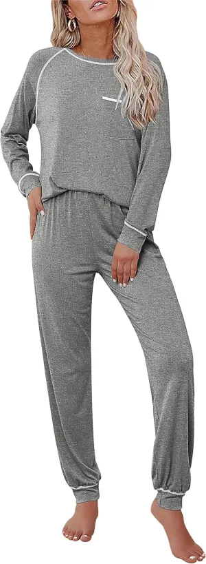 Ekouaer Pajamas Set for Women Soft Comfy Pjs Sets Long Sleeve Sleepwear Loungewear S-XXL