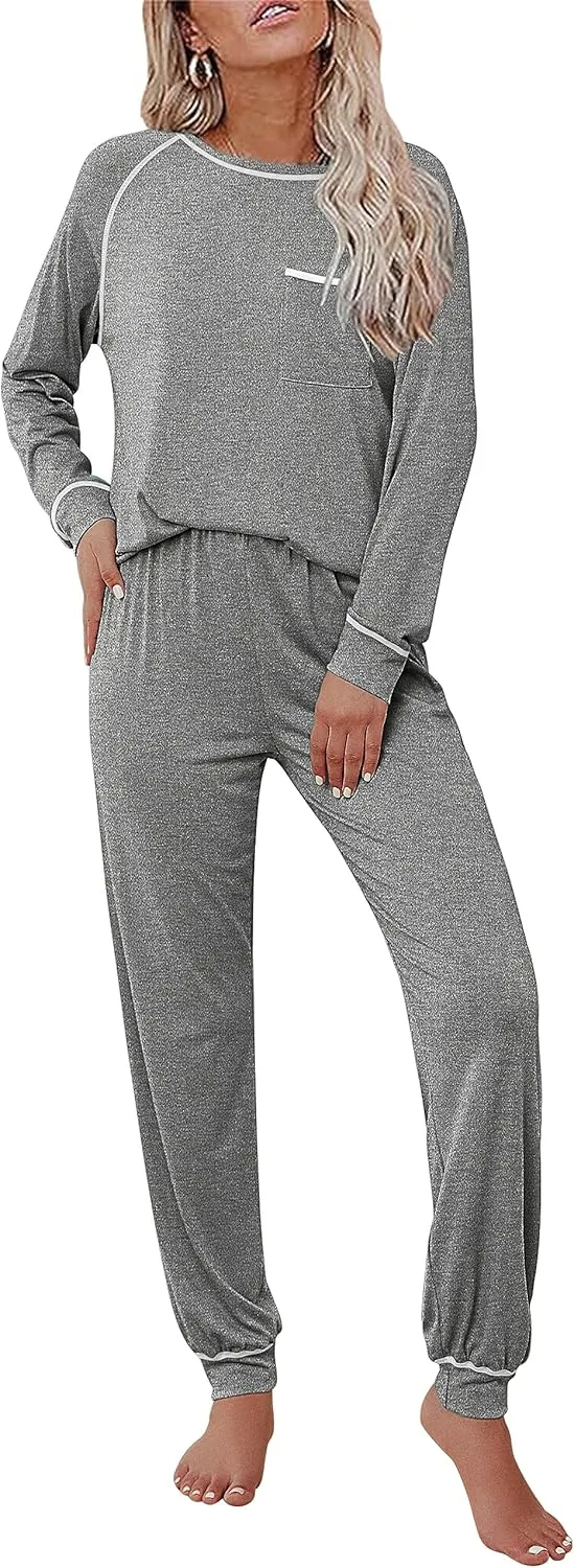 Ekouaer Pajamas Set for Women Soft Comfy Pjs Sets Long Sleeve Sleepwear Loungewear S-XXL