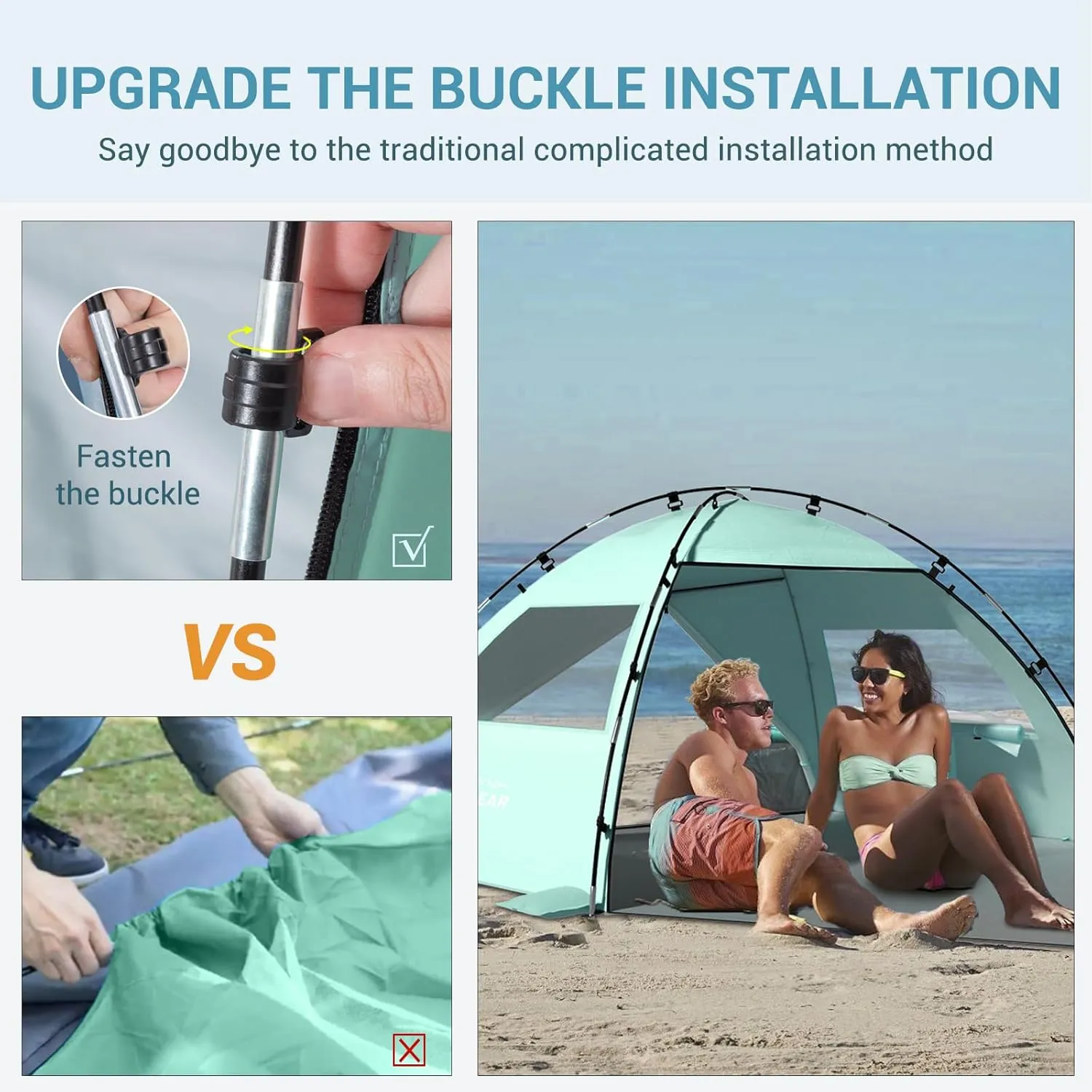 Elegear Beach Tent Sun Shelter with Canopy, 4-5 Person Pop Up Beach Tent, Easy Setup UPF 50  UV Protection Portable Lightweight Double Silver Coating Cabana Sun Shade Shelter - Green