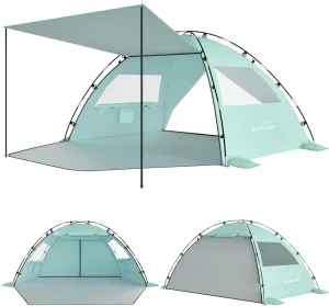 Elegear Beach Tent Sun Shelter with Canopy, 4-5 Person Pop Up Beach Tent, Easy Setup UPF 50  UV Protection Portable Lightweight Double Silver Coating Cabana Sun Shade Shelter - Green
