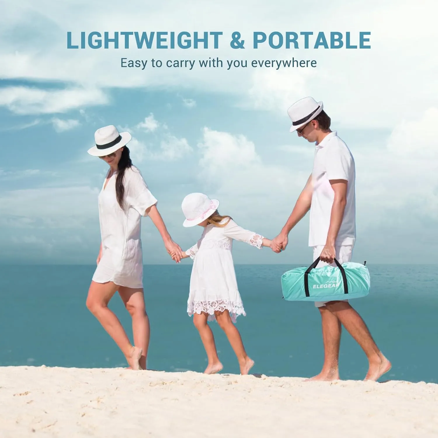 Elegear Beach Tent Sun Shelter with Canopy, 4-5 Person Pop Up Beach Tent, Easy Setup UPF 50  UV Protection Portable Lightweight Double Silver Coating Cabana Sun Shade Shelter - Green
