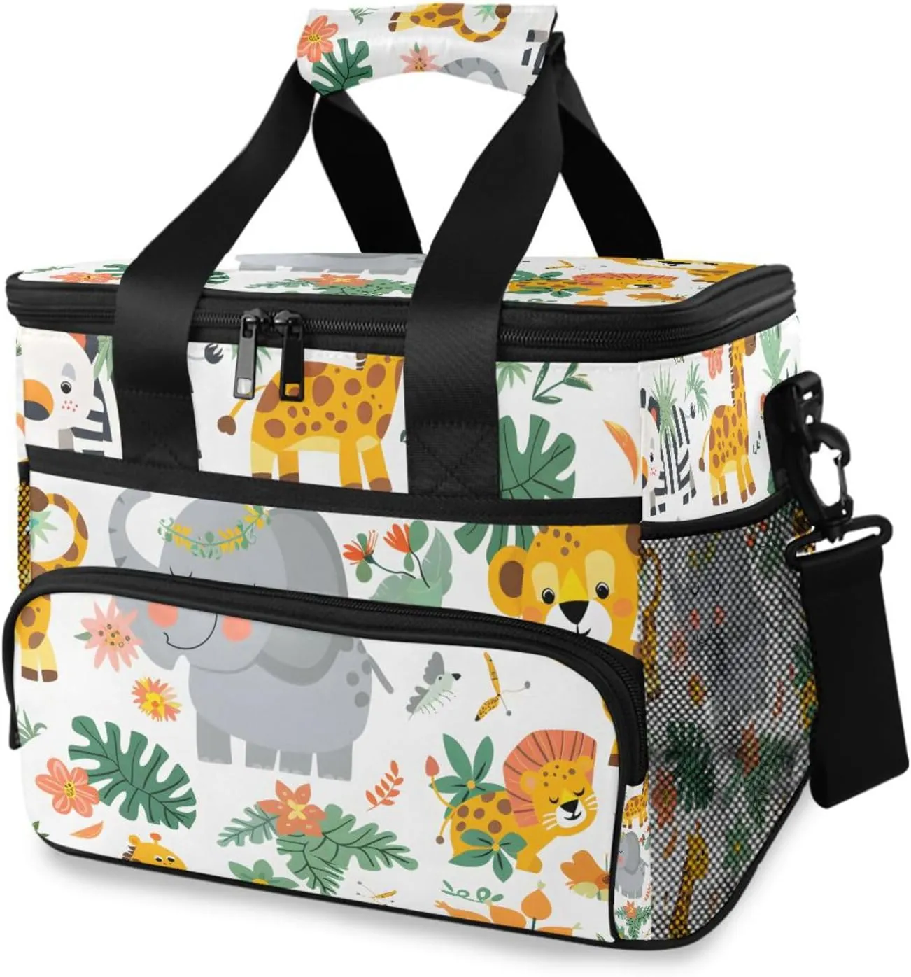 Elephant Giraffe Leopard Tiger Cooler Bag Insulated Cooler Soft Sided Cooler 24 Can Portable Picnic Bag Large Leakproof Lunch Bag Box for Beach Grocery Camping Travel Car Men Women