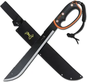 Elk Ridge - Outdoors Fixed Blade Machete - 21.5-in Overall, Black Reverse Serrated Stainless Steel Blade, Orange and Black Injection Molded Handle with Lanyard, Nylon Sheath, Camping, Hunting, Survival - ER-279S