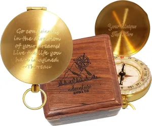 Engraved Brass Compass Personalized with Thoreau's Go Confidently Quote