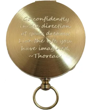 Engraved Brass Compass Personalized with Thoreau's Go Confidently Quote