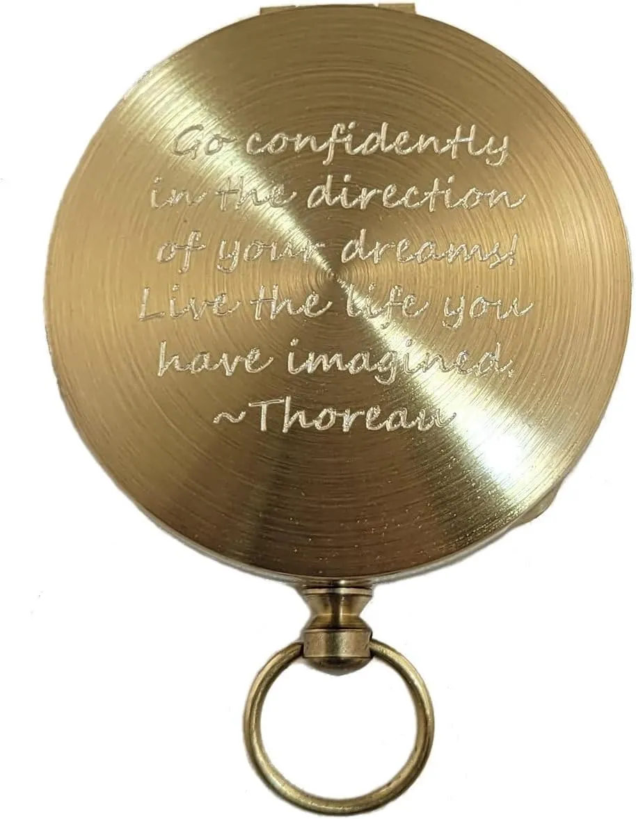 Engraved Brass Compass Personalized with Thoreau's Go Confidently Quote