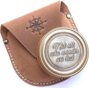 Engraved Brass Compass with Leather Case, Pirates Compass, Magnetic Navigational Instrument
