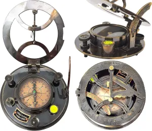 Engraved Sundial Brass Compass - 5 inches Large Sundial Compass in Leather Case Top Grade Calibrated Vintage Gift