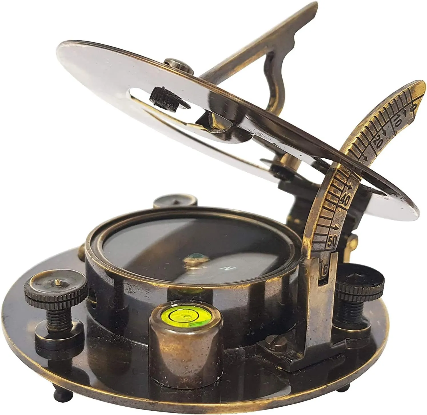 Engraved Sundial Brass Compass - 5 inches Large Sundial Compass in Leather Case Top Grade Calibrated Vintage Gift