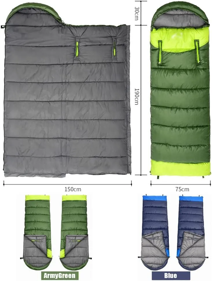 Envelope Sleeping Bag, Warm Waterproof Lightweight Camping Sleeping Bag, 190cm75cm,Can Be Spliced Double Sleeping Bag, Sleeping Bags for Adults and Children Camping -1kg_Blue Right Super