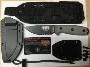 ESEE -3 Serrated Edge Modified Pommel Black Blades with Micarta Handles and Molle Back Sheath
