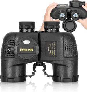 ESSLNB 10X50 Marine Binoculars with Illuminated Rangefinder, Compass, IPX7 Waterproof, BAK4 Prisms, for Navigation, Hunting, Includes Strap and Carrying Bag