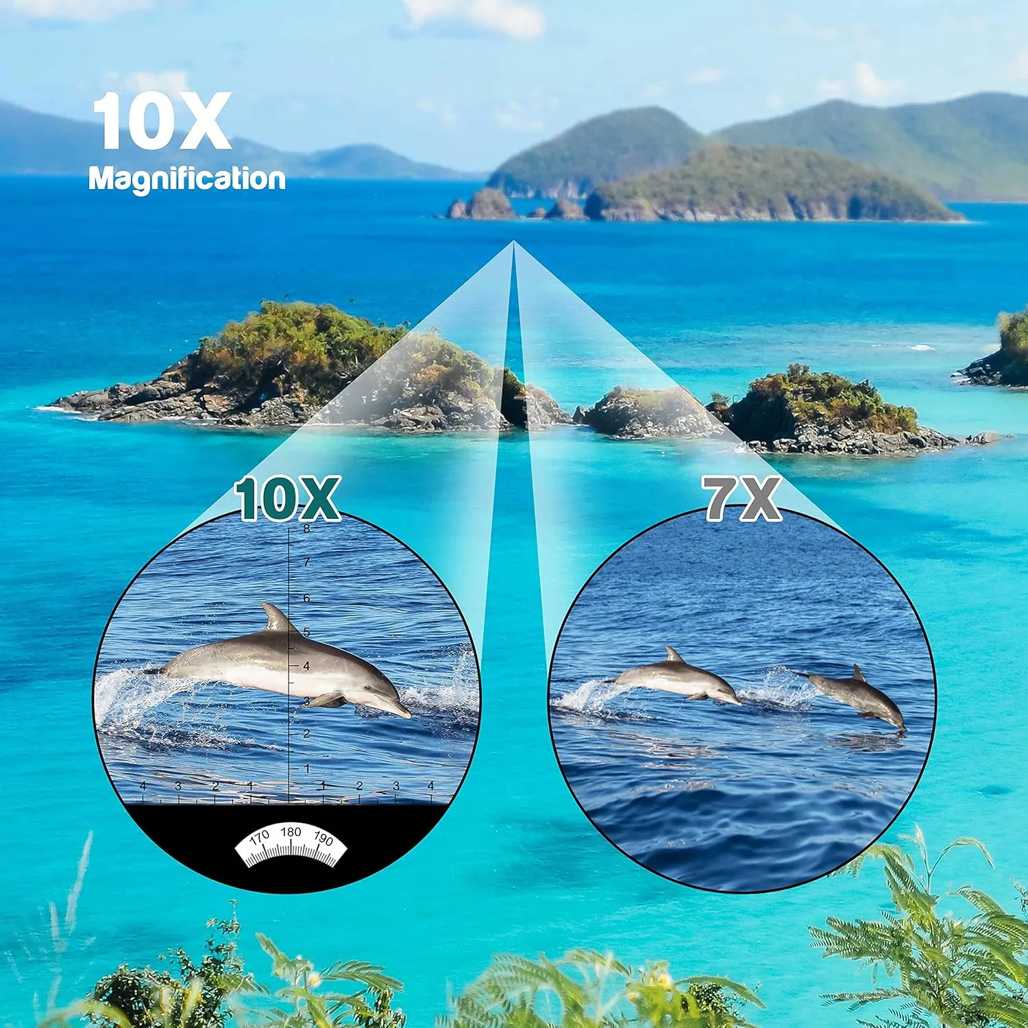 ESSLNB 10X50 Marine Binoculars with Illuminated Rangefinder, Compass, IPX7 Waterproof, BAK4 Prisms, for Navigation, Hunting, Includes Strap and Carrying Bag