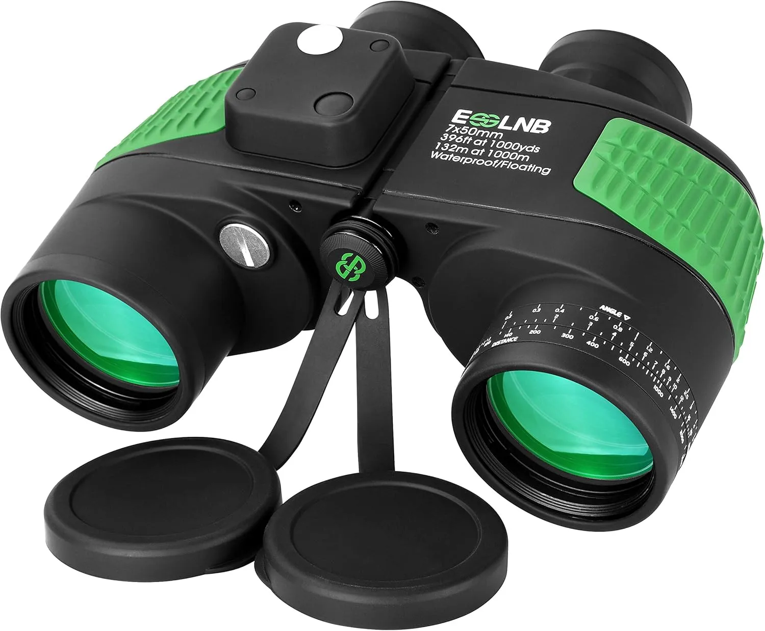 ESSLNB 7X50 Marine Binoculars - IPX7 Waterproof with Illuminated Rangefinder, Compass, BAK4 Prism, FMC, Floating for Navigation, Hunting - Includes Bag and Strap