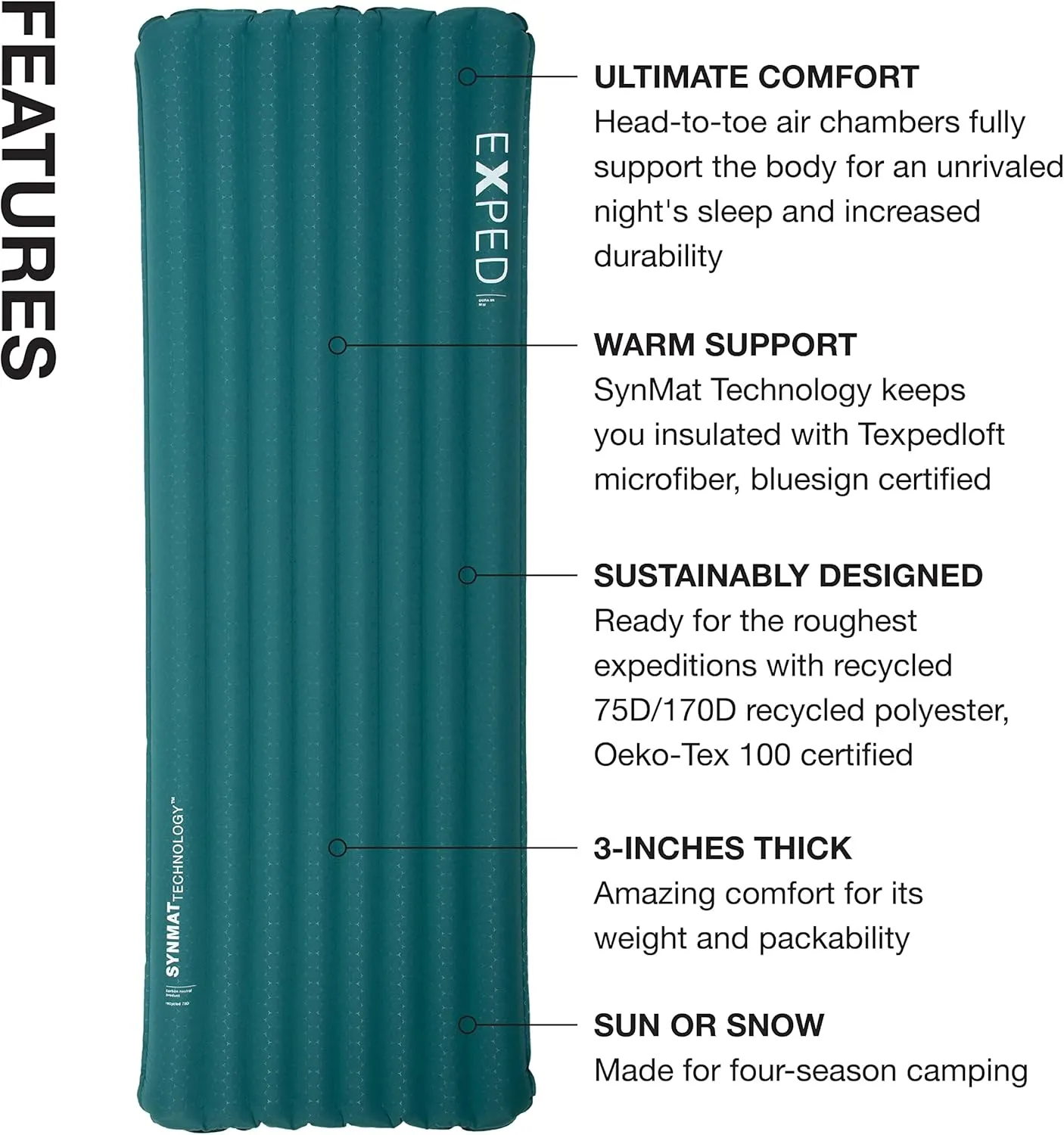 Exped Dura 5R | Abrasion Resistant | Insulated and Comfortable | -5 Degree Sleeping Pad, Cypress, Medium Wide