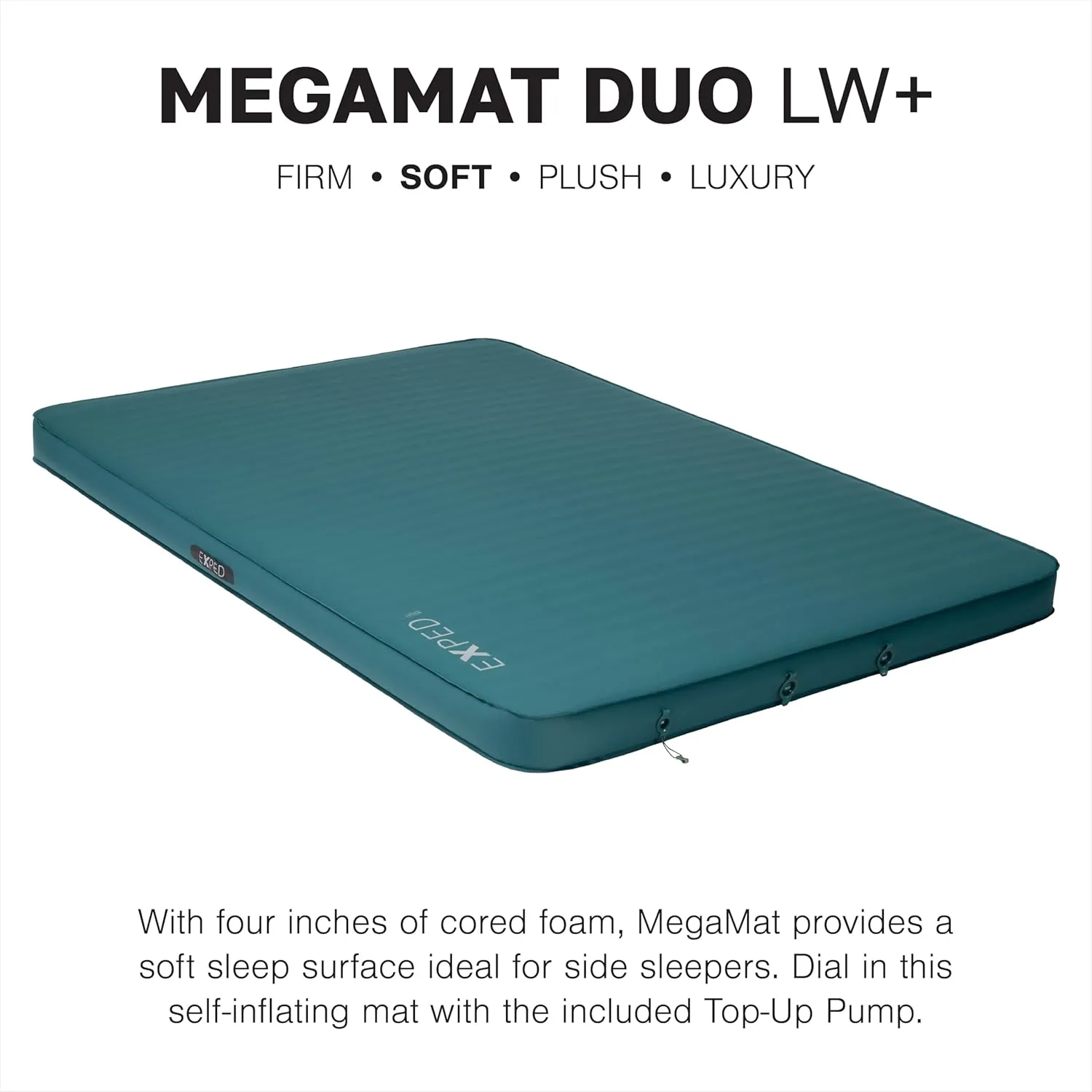 Exped MegaMat Duo Long Wide Plus - Self Inflating Soft Car Sleeping Mat, 4” Foam Pad, Pump Included