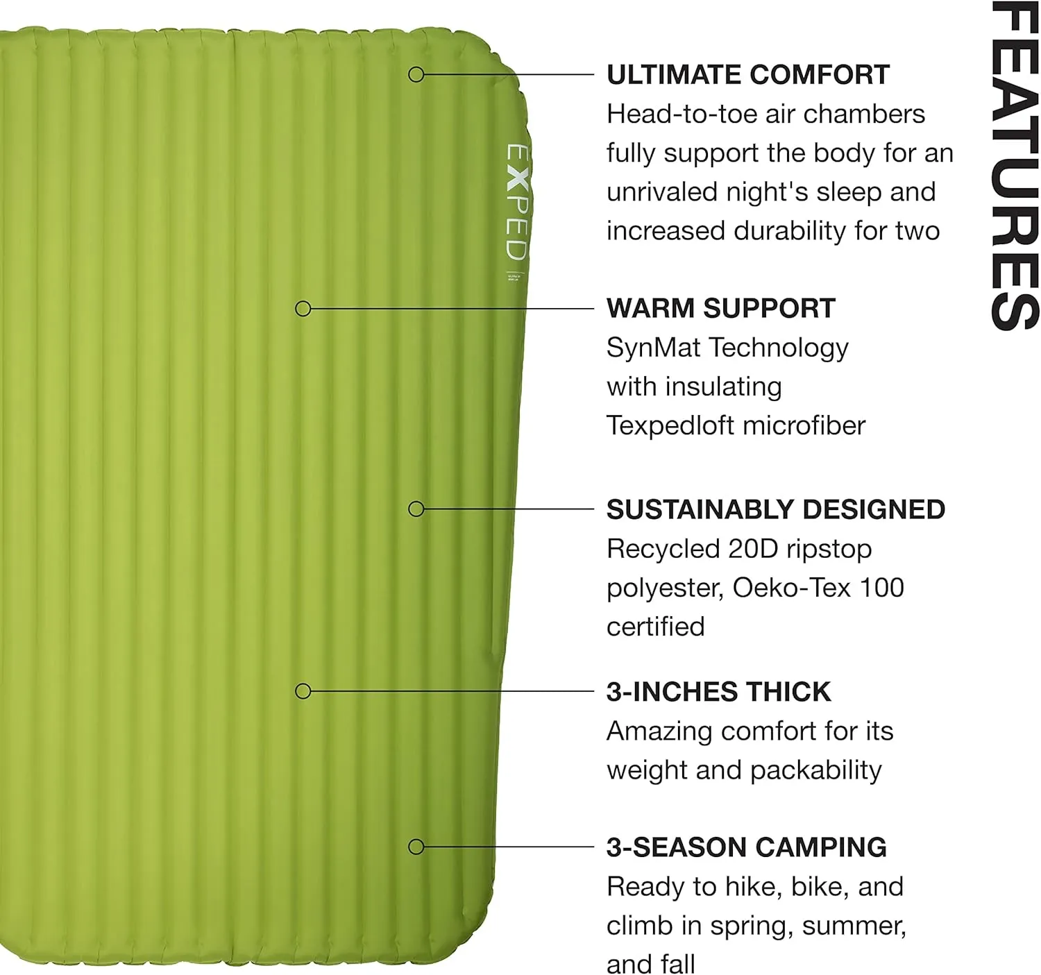 Exped Ultra Series: 1R, 3R, 5R, 7R Single & Duo - Lightweight Backpacking Mat - Packable and Comfortable - Sleeping Pad with Pumpbag for Self-Inflation