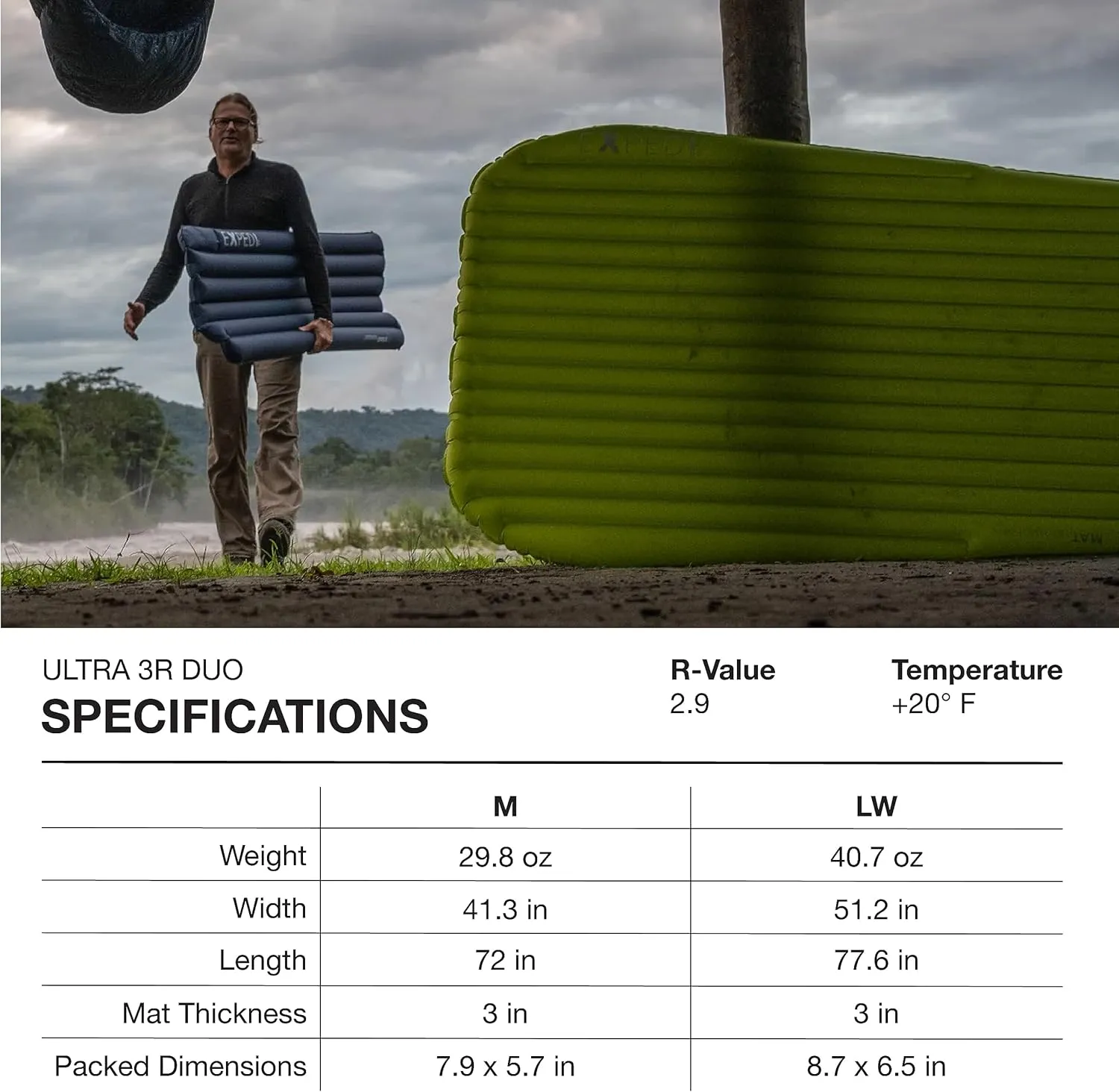 Exped Ultra Series: 1R, 3R, 5R, 7R Single & Duo - Lightweight Backpacking Mat - Packable and Comfortable - Sleeping Pad with Pumpbag for Self-Inflation