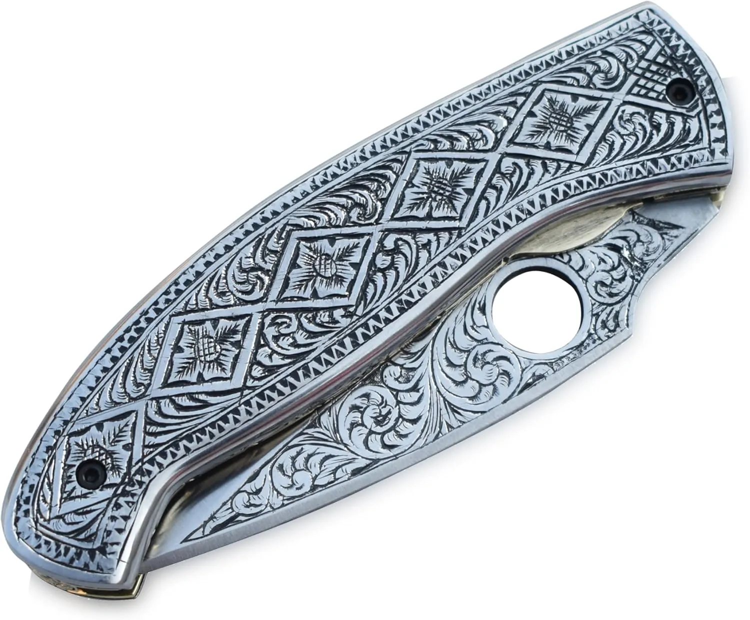 Exquisite 9-inch Hand-Crafted Folding Knife - 4-inch D2 Steel Blade with 5-inch Hand-Engraved Stainless Steel Handle - Ideal for Collection & Gifts, EDC Tool