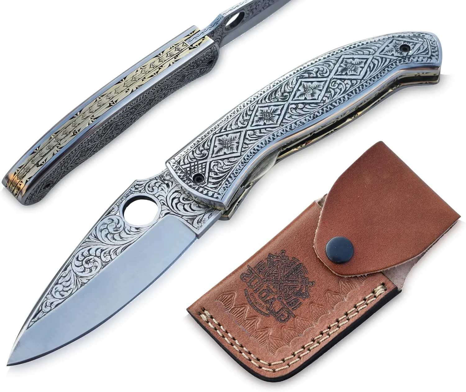 Exquisite 9-inch Hand-Crafted Folding Knife - 4-inch D2 Steel Blade with 5-inch Hand-Engraved Stainless Steel Handle - Ideal for Collection & Gifts, EDC Tool