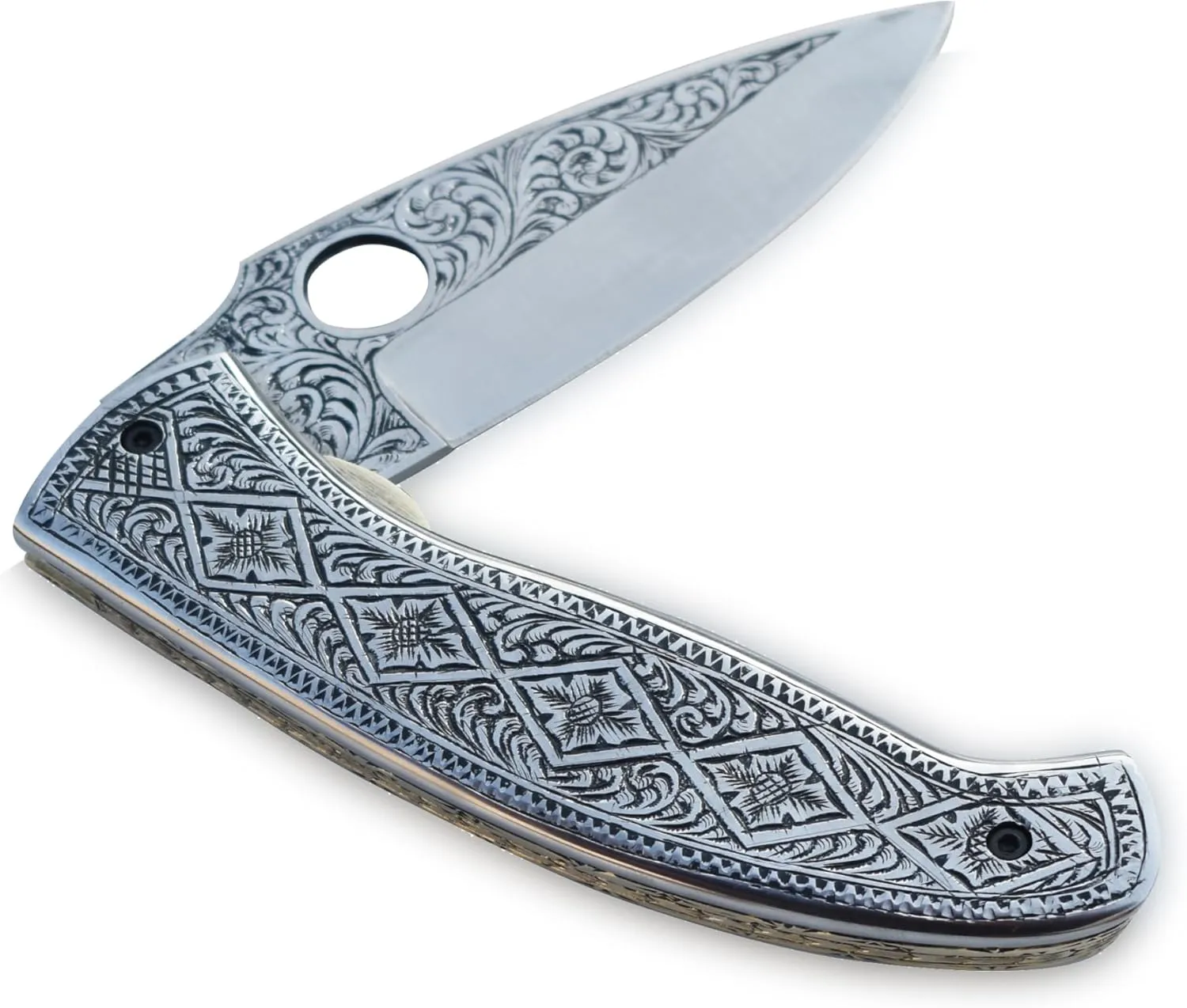 Exquisite 9-inch Hand-Crafted Folding Knife - 4-inch D2 Steel Blade with 5-inch Hand-Engraved Stainless Steel Handle - Ideal for Collection & Gifts, EDC Tool