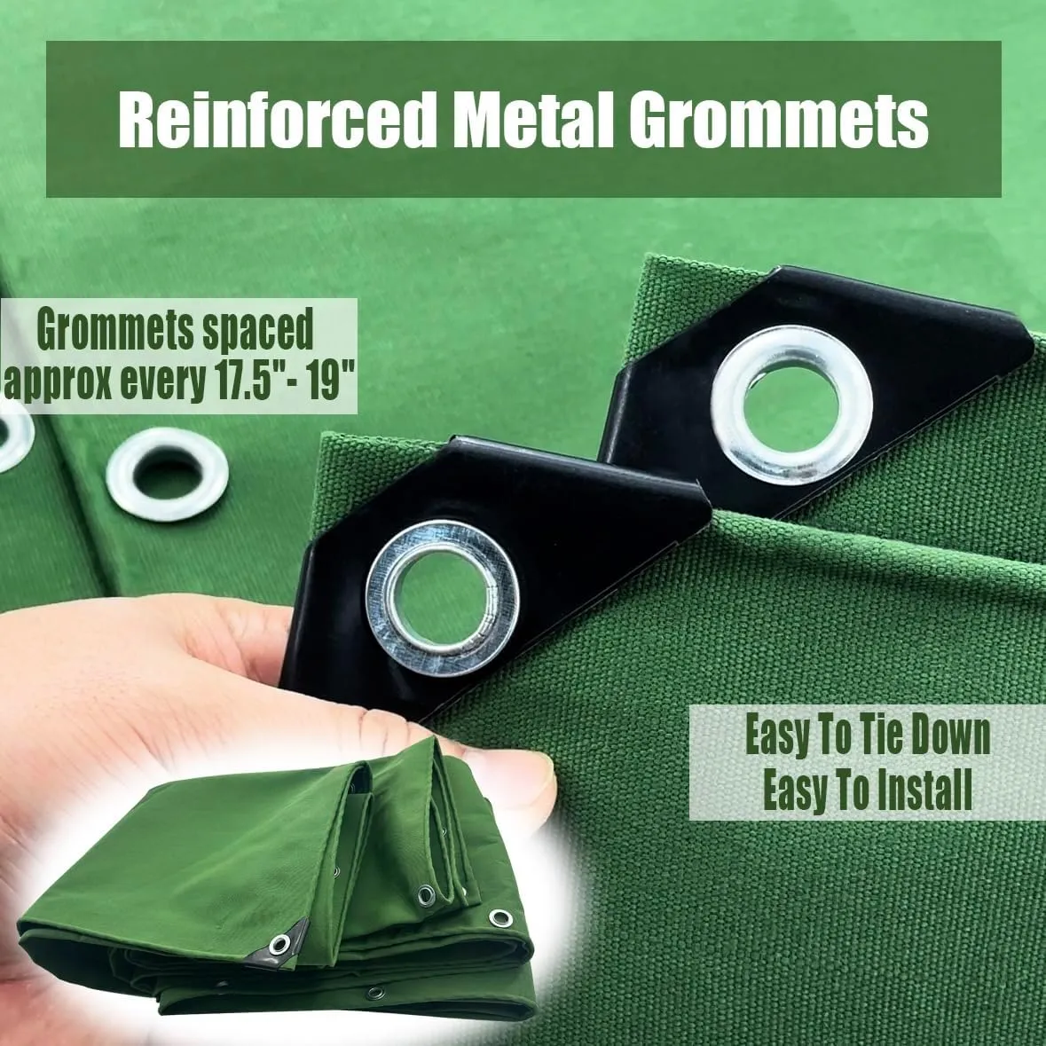Extra Heavy Duty Canvas tarp 10x20 Feet 18oz Water-Resistant Large Canvas Tarp with Grommets，Tear Resistant, Durable, Multipurpose Protective Green Canvas Covering 32 Mil Thickness
