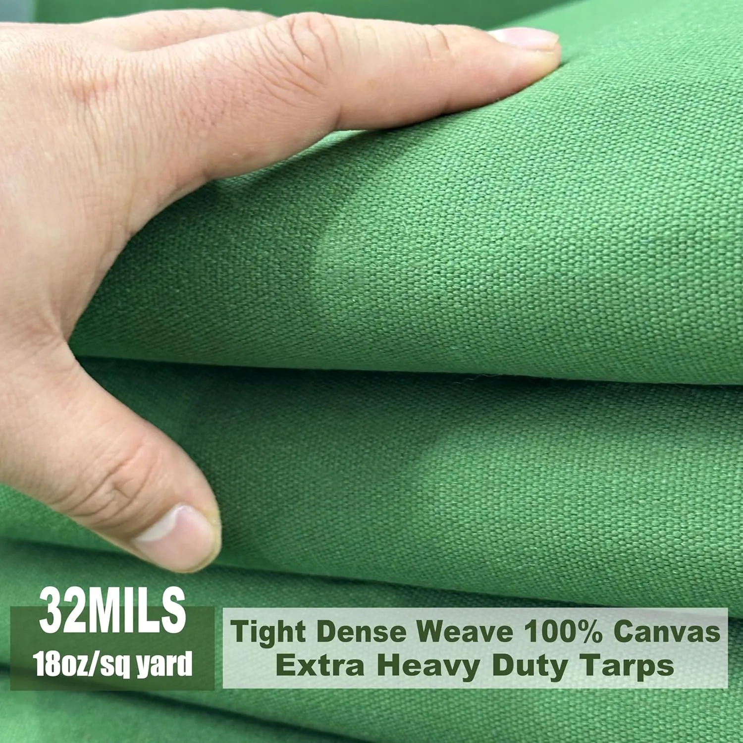 Extra Heavy Duty Canvas tarp 10x20 Feet 18oz Water-Resistant Large Canvas Tarp with Grommets，Tear Resistant, Durable, Multipurpose Protective Green Canvas Covering 32 Mil Thickness