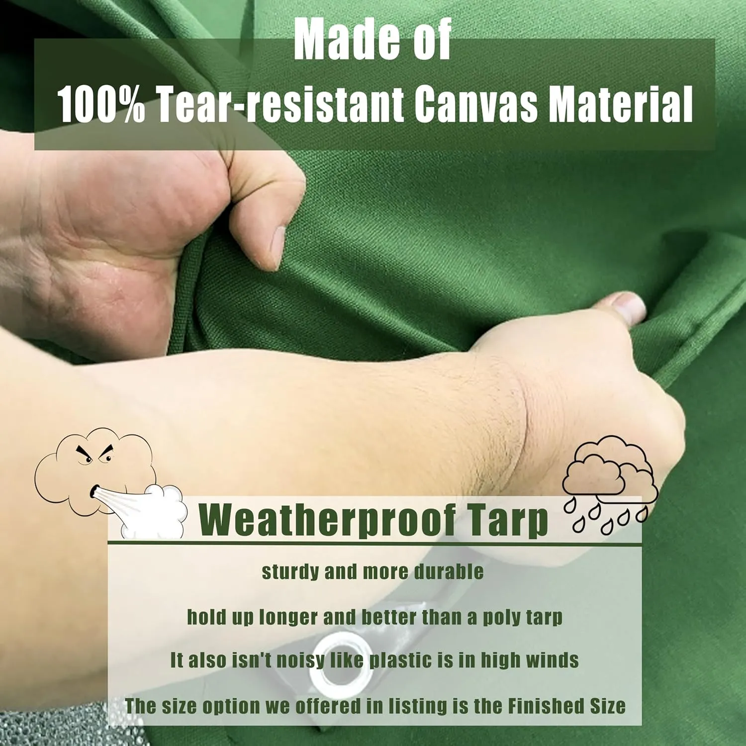 Extra Heavy Duty Canvas tarp 10x20 Feet 18oz Water-Resistant Large Canvas Tarp with Grommets，Tear Resistant, Durable, Multipurpose Protective Green Canvas Covering 32 Mil Thickness