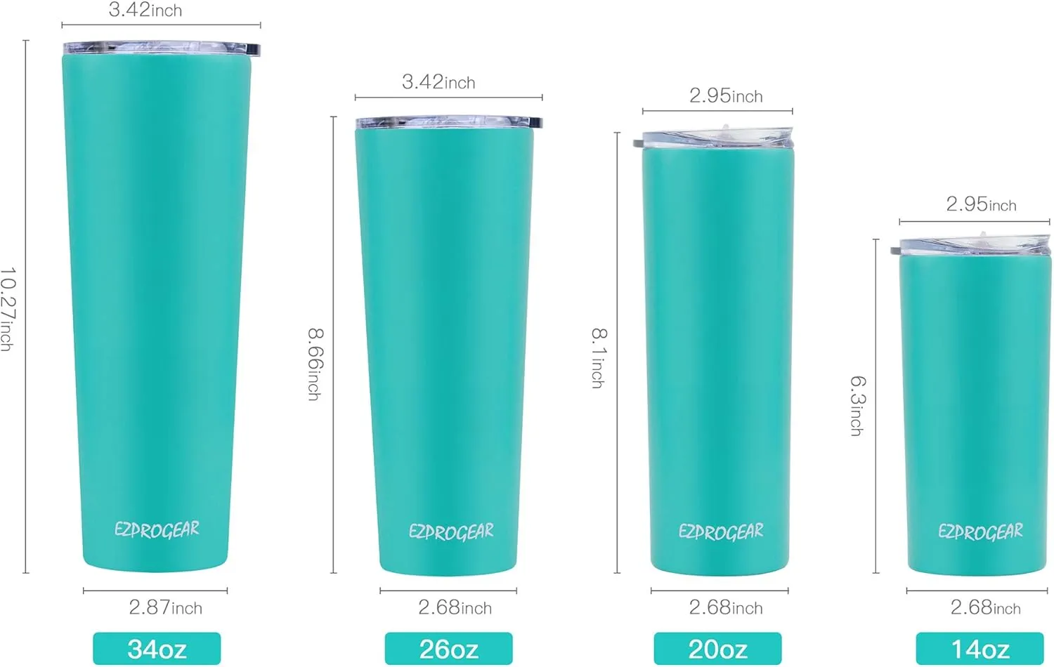 Ezprogear 34 oz Stainless Steel Slim Skinny Tumbler Vacuum Insulated Rose Gold Cup with Straw (34 oz, Rose Gold)