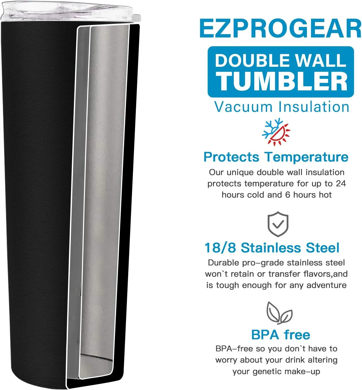 Ezprogear 34 oz Stainless Steel Slim Skinny Tumbler Vacuum Insulated Rose Gold Cup with Straw (34 oz, Rose Gold)