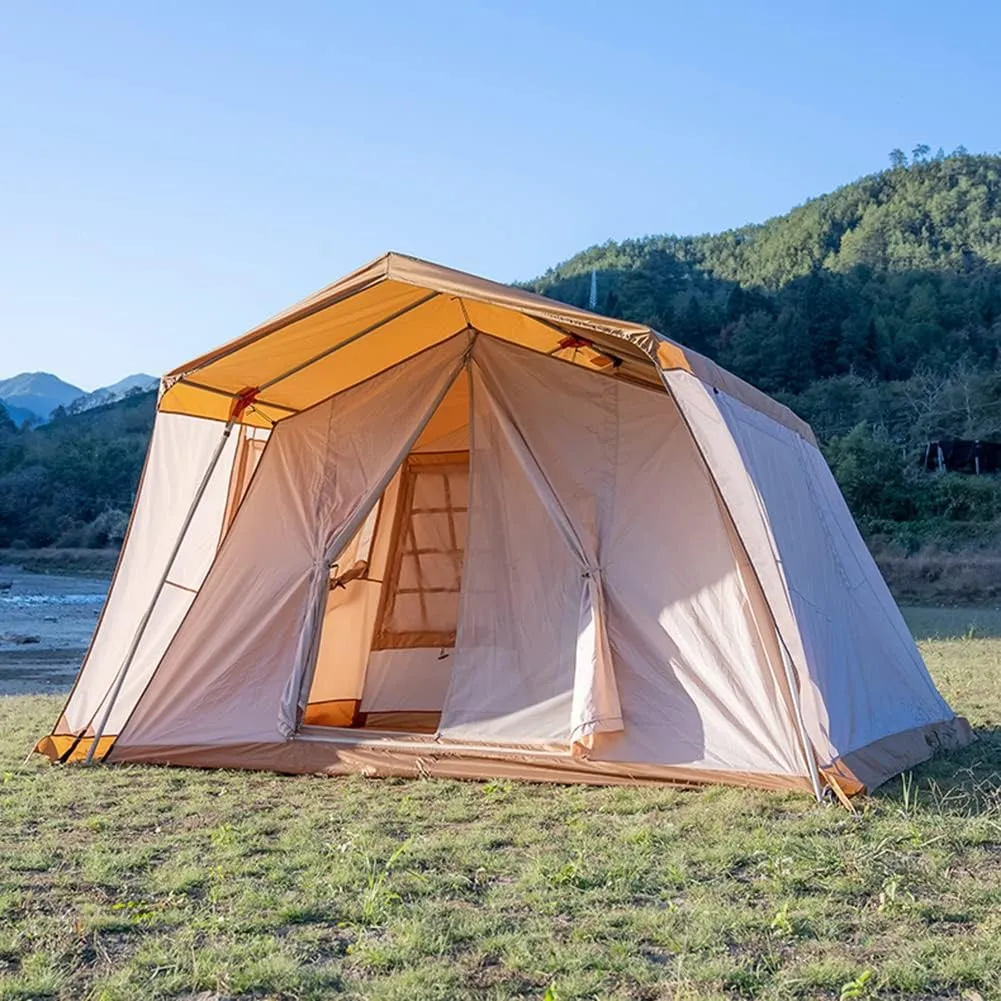 Family Camping Tent Large Double Layer Pyramid Tipi Tent Camping Mongolian Yurt Tent for Picnic, Festival
