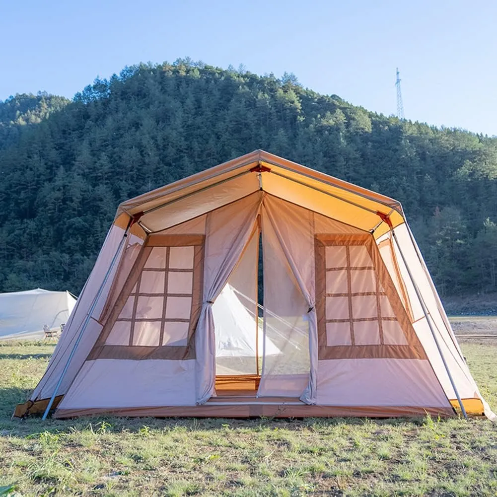 Family Camping Tent Large Double Layer Pyramid Tipi Tent Camping Mongolian Yurt Tent for Picnic, Festival