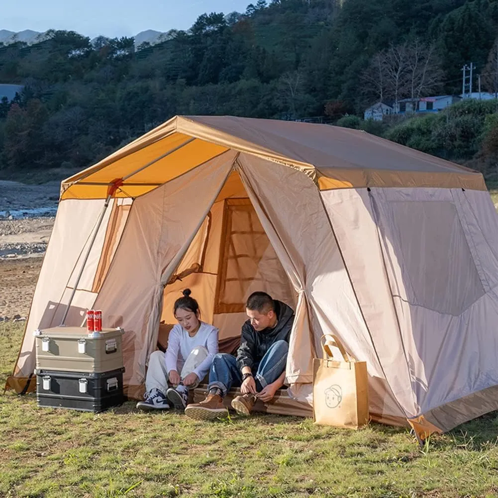 Family Camping Tent Large Double Layer Pyramid Tipi Tent Camping Mongolian Yurt Tent for Picnic, Festival