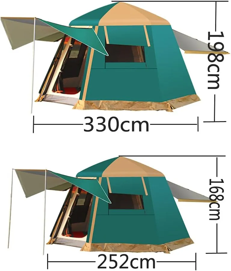 Family Camping Tent Waterproof Double Layer Automatic Opening Hydraulic Tent Waterproof Dome Tent with Porch for Climbing Fishing Festivals Garden