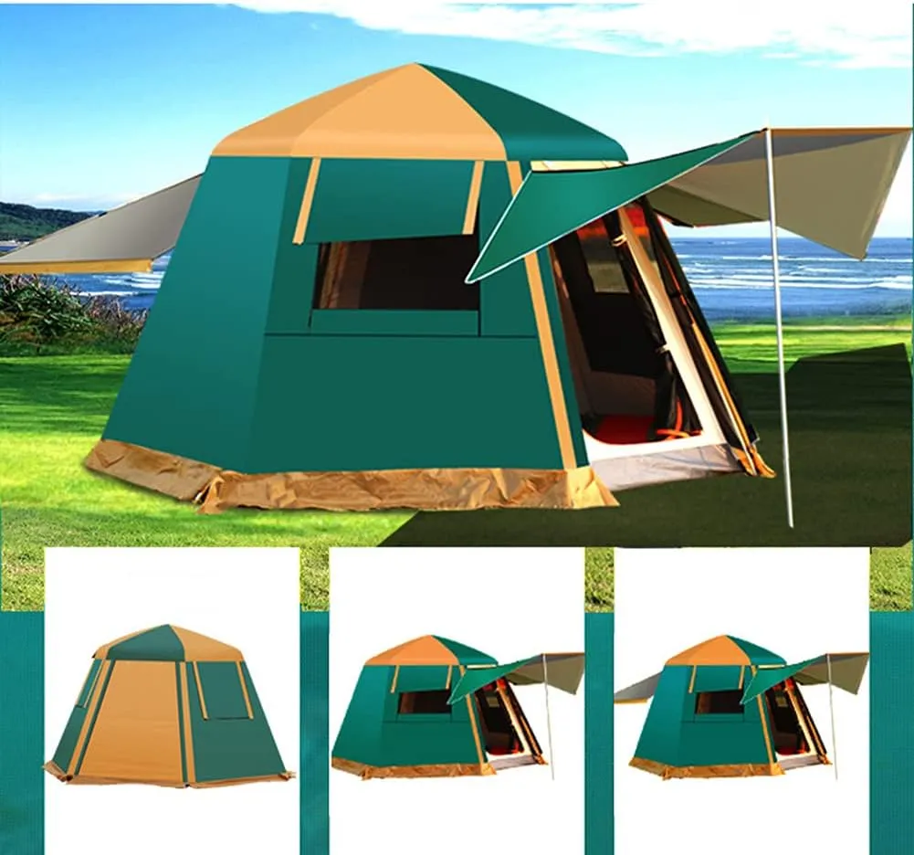 Family Camping Tent Waterproof Double Layer Automatic Opening Hydraulic Tent Waterproof Dome Tent with Porch for Climbing Fishing Festivals Garden