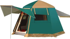 Family Camping Tent Waterproof Double Layer Automatic Opening Hydraulic Tent Waterproof Dome Tent with Porch for Climbing Fishing Festivals Garden