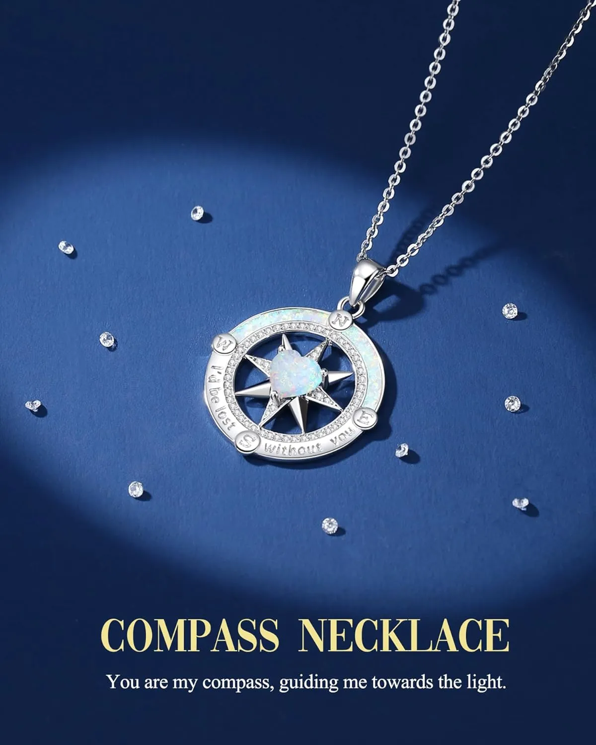 FANCIME Compass Necklace for Women Sterling Silver Compass Jewelry Opal Pendant Fine Jewelry Gemstone Birthday Mother's Day Gifts for Wife