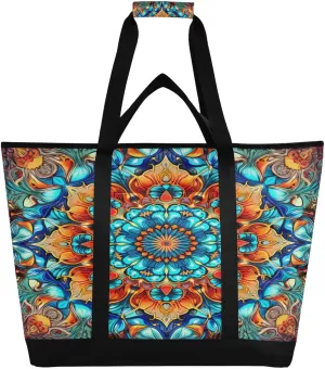 Fantastic Mandala Reusable Insulated Lunchbox Cooler Bag, Leakproof Kitchen Grocery Bag Collapsible Portable Cooler Tote Bag for Picnic, Camping, Office, Travel