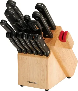 Farberware 14-Piece Triple-Rivet Knife Block Set with Built-In EdgeKeeper Knife Sharpener